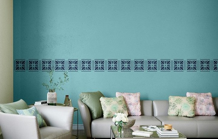 ColourDrive-Royale Luxury Emulsion Folk Floral House Wall Stencil Design Painting  for Dining Hall