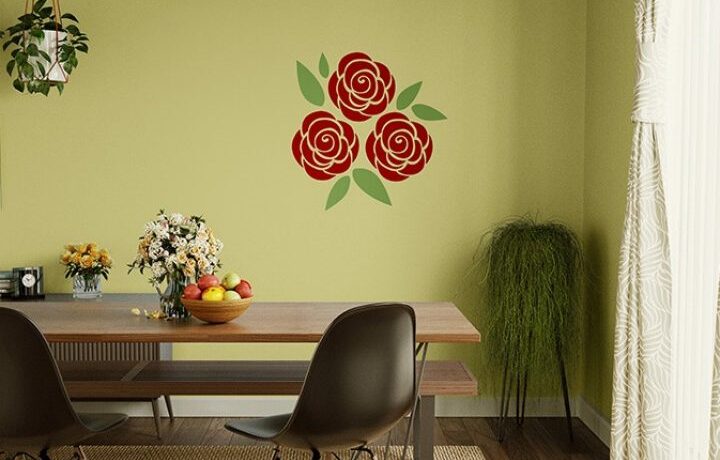 ColourDrive-Royale Luxury Emulsion Spring Rose House Wall Stencil Design Painting  for Dining Hall