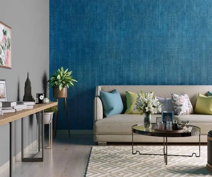 Royale Play Special Effects Blue Jute wall texture painting design for Study Room,Dining Hall,Reception Space