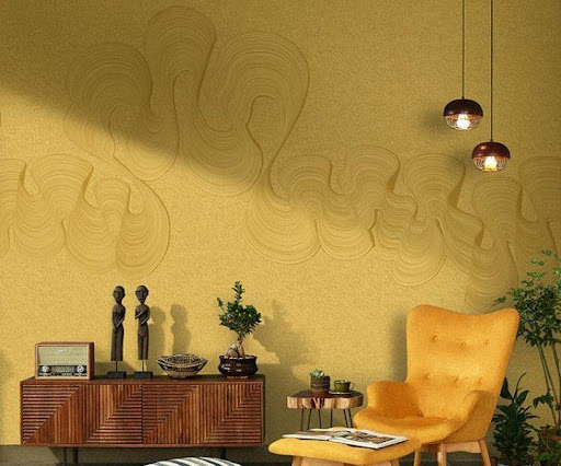 Asian Paints Royale Play Cream Tussar wall texture painting design for Master Bedroom,Creative Office Space