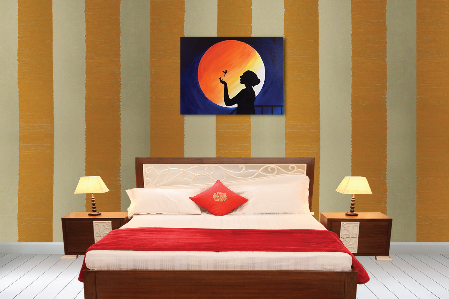 Asian Paints Royale Play Orange Ikkat wall texture painting design for Study Room,Master Bedroom