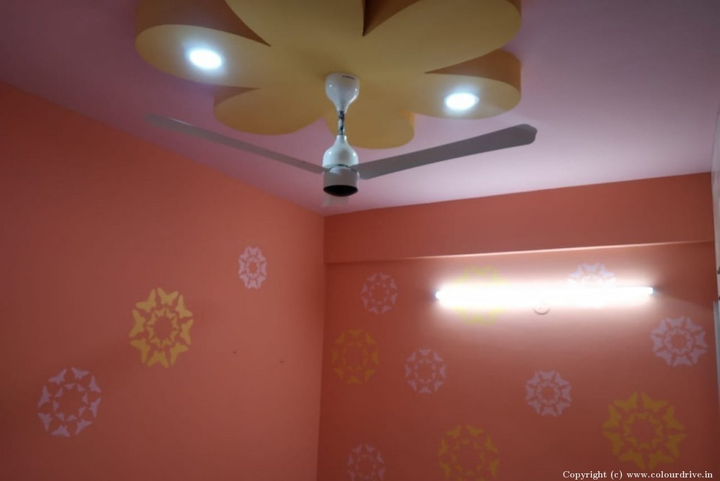 Latest False Ceiling Designs Flower Stencil Painting For Guest Room