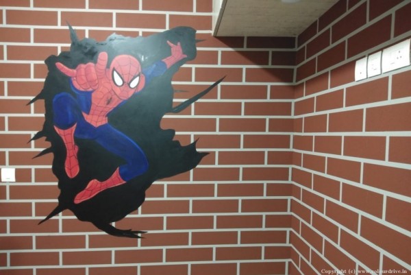 Stencil Design On Wall Spiderman Design Stencil Painting For Study Room
