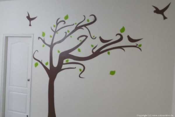 Black And White Wall Stencil Designs Brown Tree Stencil Painting For Pooja Room