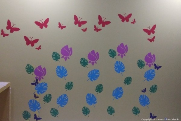 Stencil Paint Designs Leaf And Butterfly Stencil Painting For Kids Room