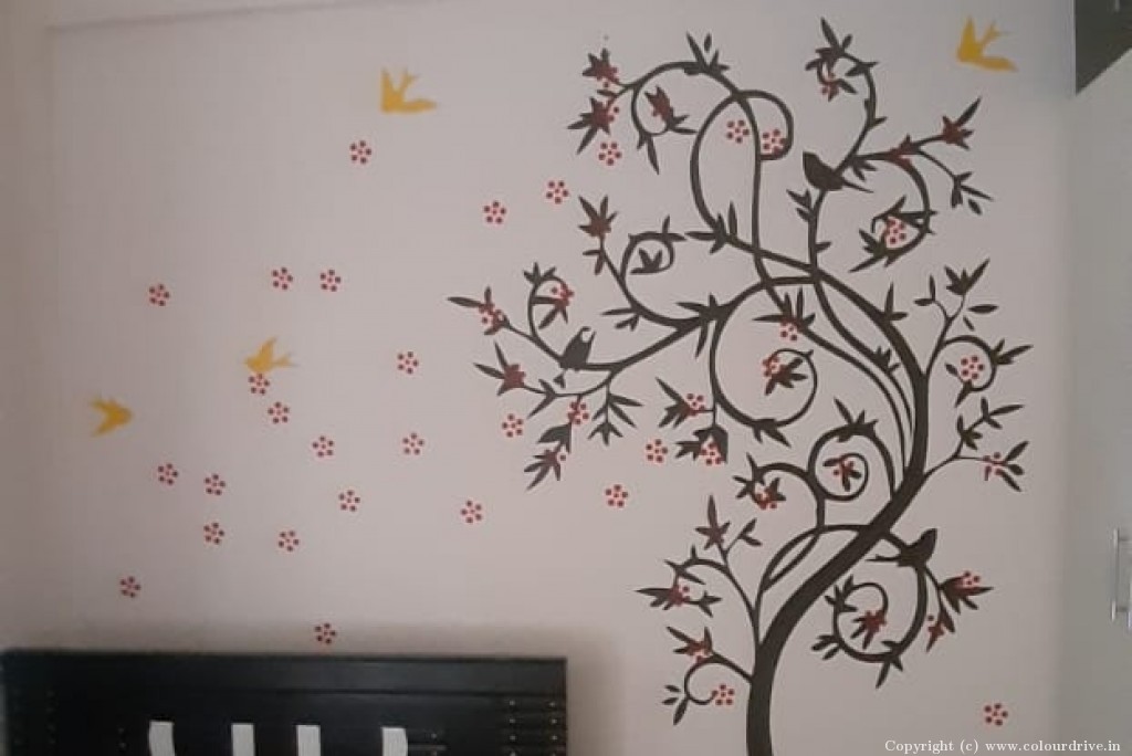 Wall Stencil Design Funky Curved Tree Stencil Painting For Master Bedroom