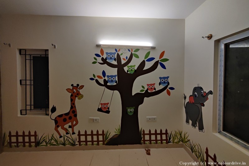 Free Hand Wall  Designs Tree With Animals Free Hand Paint Art For Kids Room