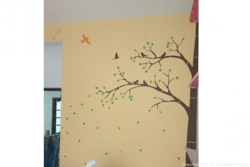 Stencil Design For Walls Tree With Birds Stencil Stencil Painting For Living Room