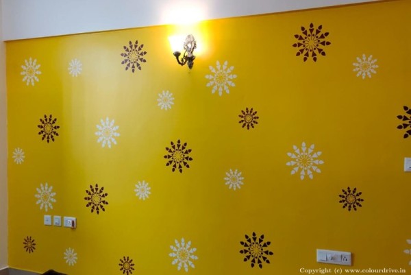 Wall Stencil Design Floral Yellow Base Stencil Design Stencil Painting For Master Bedroom