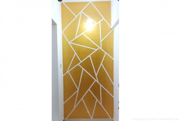 Easy Stencil Designs For Walls Gold And White Geometric Design Stencil Painting For Foyer Area