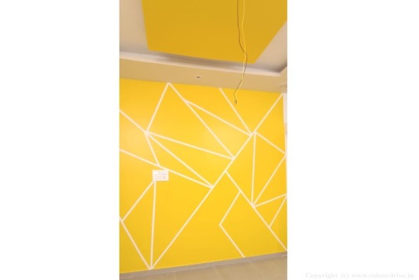 Yellow Colour Combination False Ceiling With Stencil Design False Ceiling, Stencil Painting For Master Bedroom