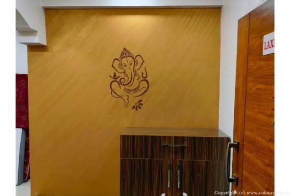 Gold Wall Texture Designs Halo Dune Texture With Ganesha Stencil Stencil Painting, Texture Painting For Entrance