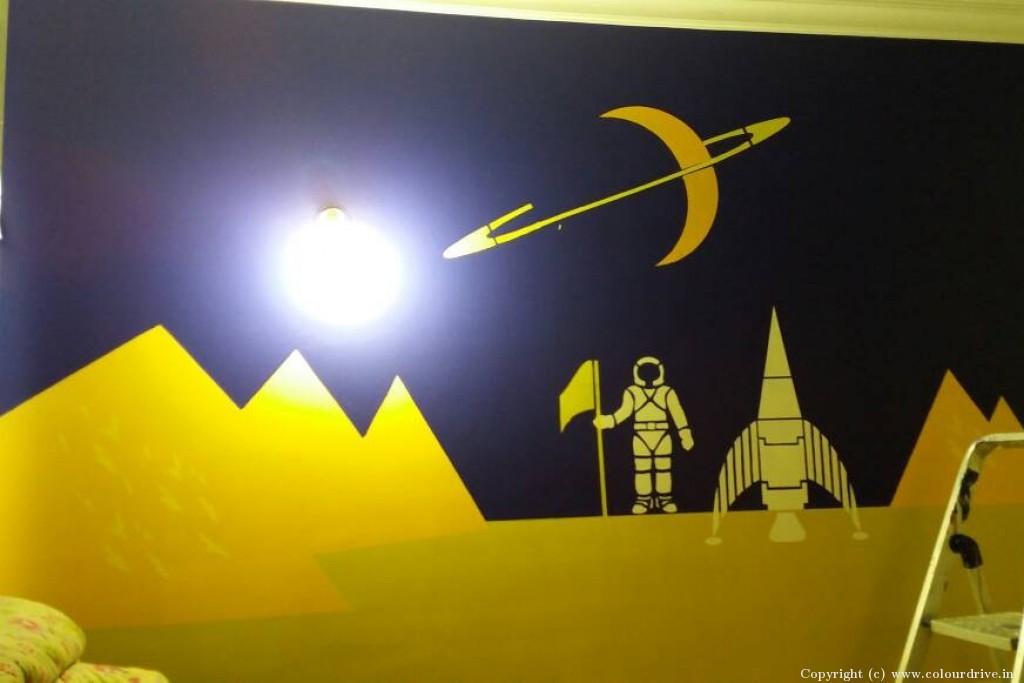 Wall Paint Design For Kids Room Space With Astronaut Kids Room Decor For Study Room