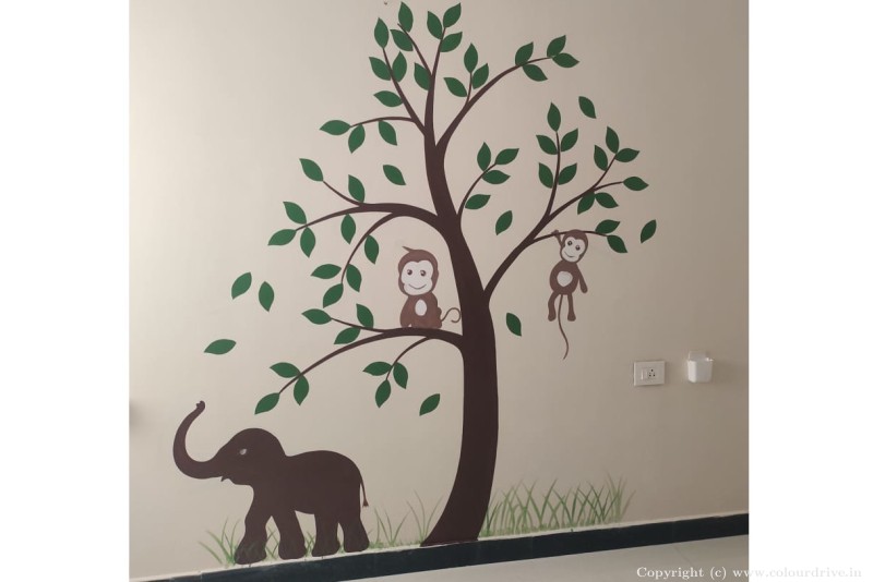 Wall Stencil Design Animal Based Theme Kids Room Decor, Stencil Painting For Kids Room
