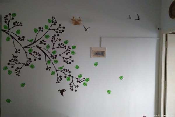 Stencil Design For Kitchen Wall Branch And Leaf Stencil Painting For Bedroom