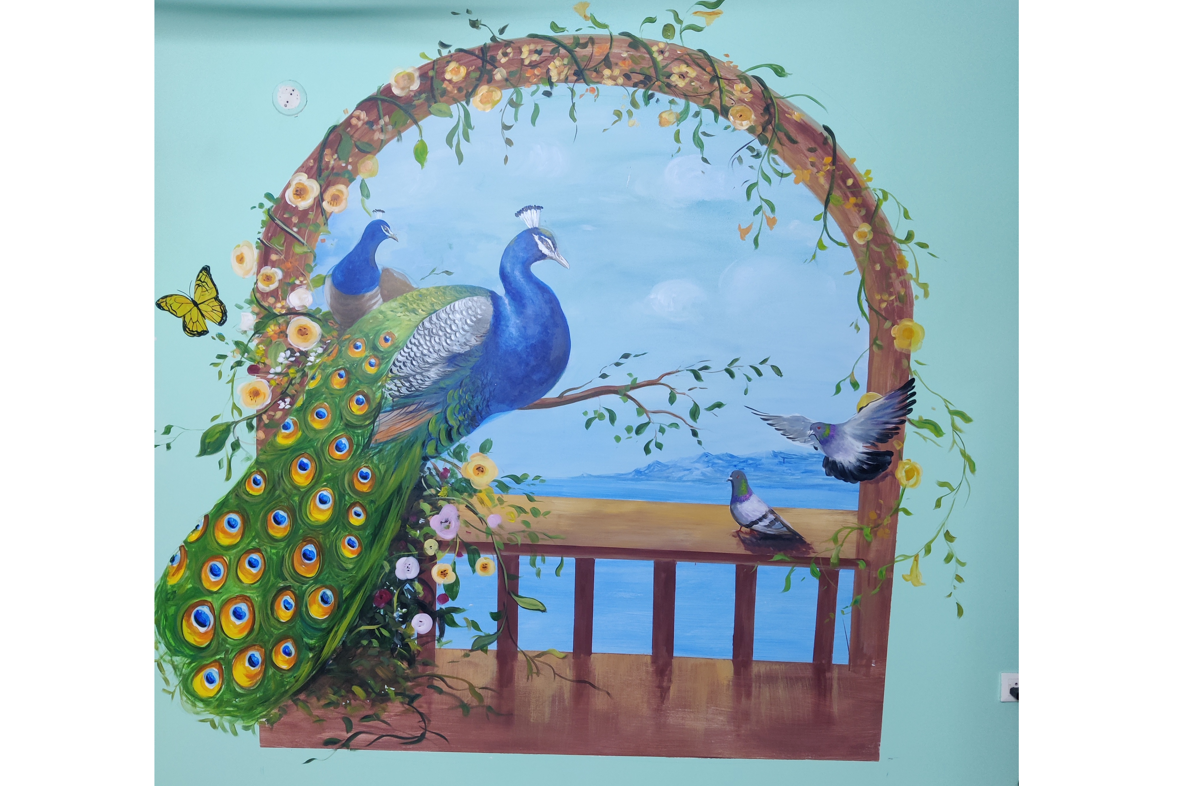 ColourDrive-ColourDrive Nature Design Birds Sanctuary wall freeHandArt design painting for Living Room,Master Bedroom