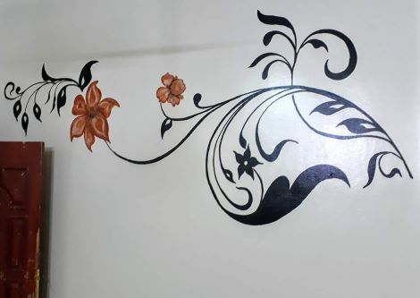 ColourDrive-Colourdrive Floral Design Climber wall freeHandArt design painting for Kitchen Room