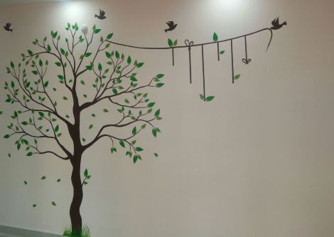 ColourDrive-Colourdrive Tree Design Flying Birds wall freeHandArt design painting for Study Room