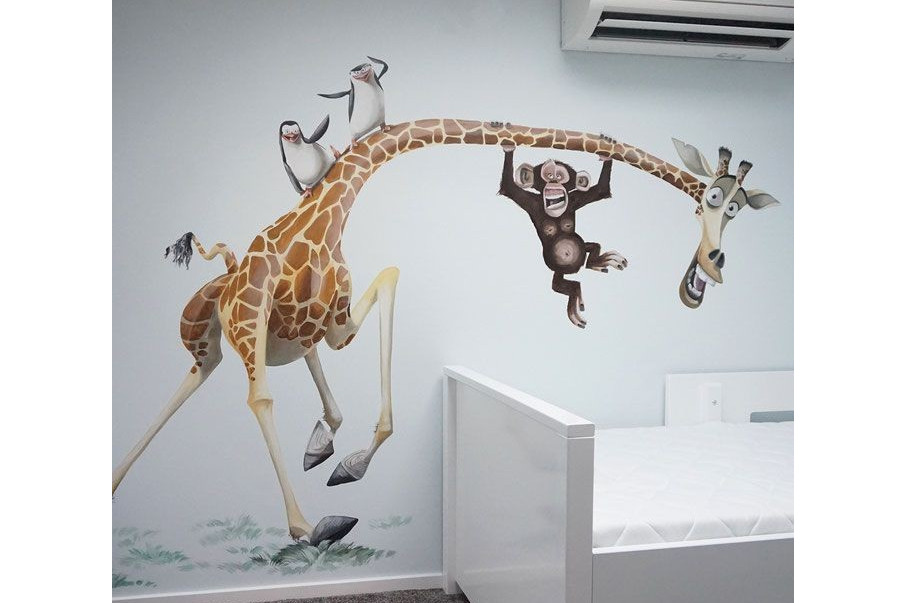 ColourDrive-ColourDrive Nature Design Giraffe with Friends1 wall freeHandArt design painting for Kids Room,Kids Play School,Kids Play Area