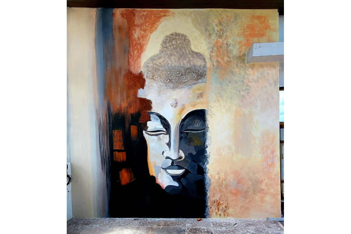 ColourDrive-ColourDrive Traditional Design Buddha Abstract Art wall freeHandArt design painting for Kids Room,Pooja Room