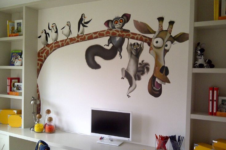 ColourDrive-ColourDrive Nature Design Giraffe with Friends wall freeHandArt design painting for Kids Room,Kids Play School,Kids Play Area