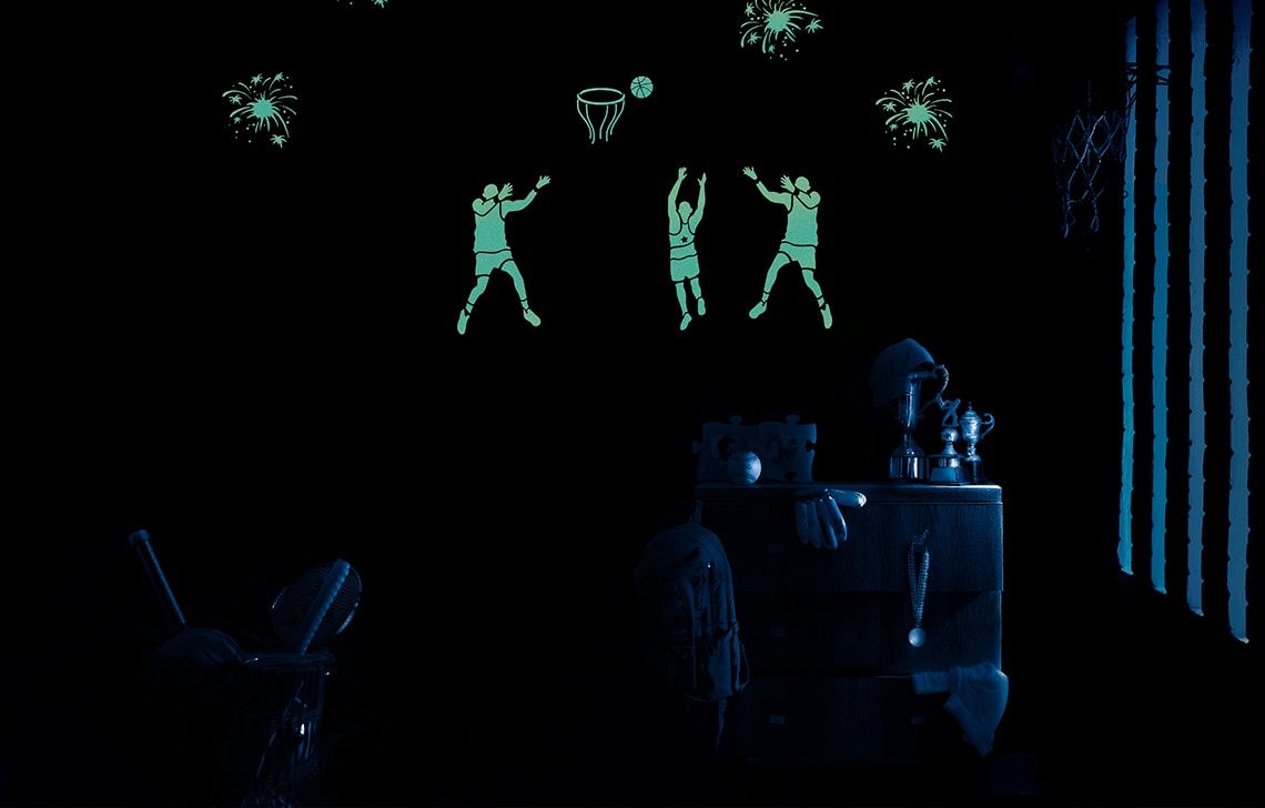 ColourDrive-Asian Paints Glow Themes - Night View Slam Dunk - Night View wall kidsRoomDecor design painting for Kids Room,Kids Play Area