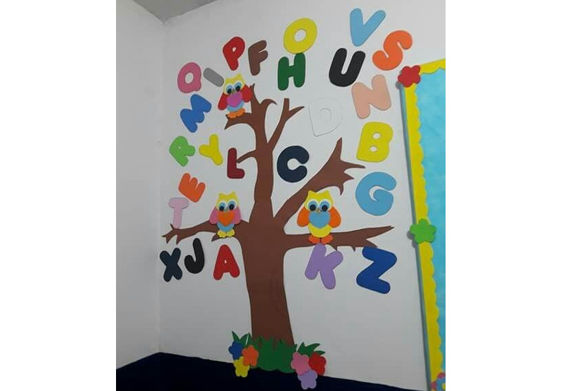 ColourDrive-Acrylic Paint  Play School Wall Painting Tree with Alphabets wall kidsRoomDecor design painting for Kids Room,Kids Play School,Kids Play Area
