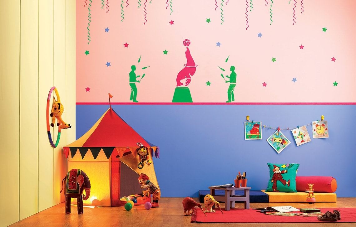 ColourDrive-Asian Paints Glow Themes - Day View Fun at Circus - Day View wall kidsRoomDecor design painting for Kids Room,Kids Play Area
