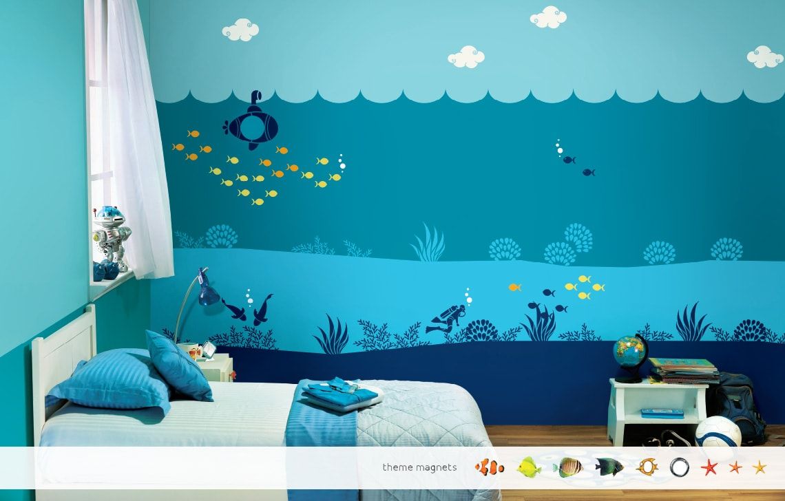 ColourDrive-Asian Paints Magneeto Themes - No Magnet Oceanscape - Non Magnet View wall kidsRoomDecor design painting for Kids Room,Kids Play School