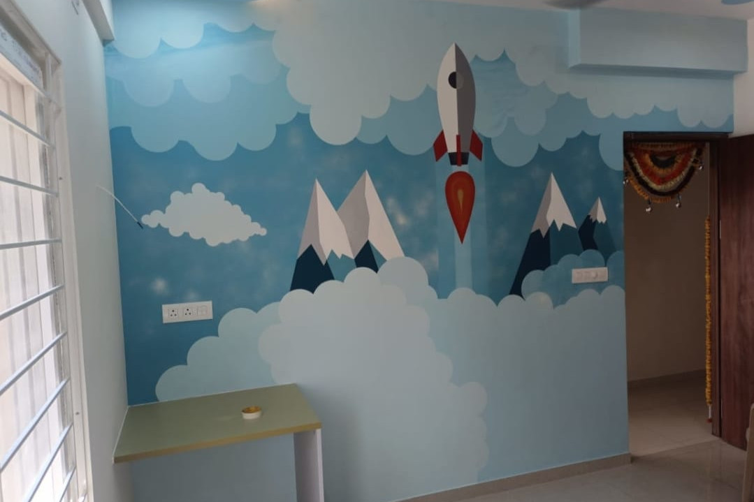 ColourDrive-ColourDrive Sky Design Chandrayan  wall kidsRoomDecor design painting for Kids Room,Kids Play School