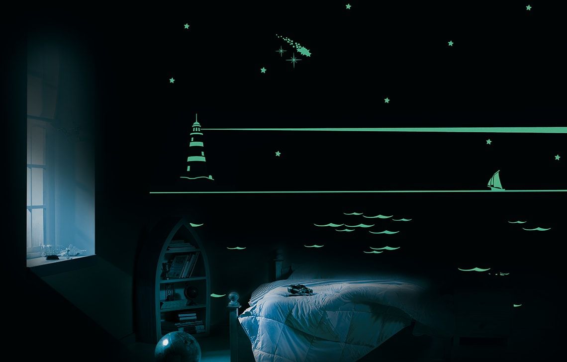 ColourDrive-Asian Paints Glow Themes - Night View Light house - Night View wall kidsRoomDecor design painting for Kids Room,Master Bedroom