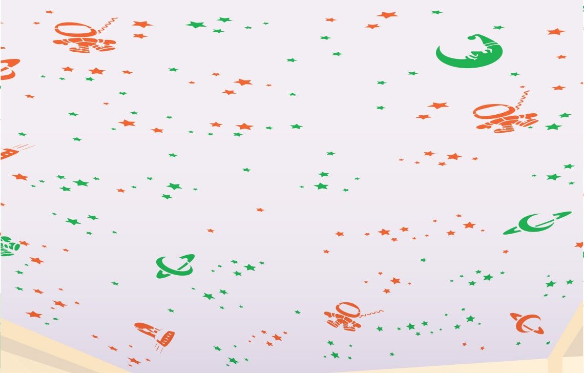 ColourDrive-Asian Paints Ceiling Themes - Day View Outer Space - Day View wall kidsRoomDecor design painting for Bedroom,Kids Room