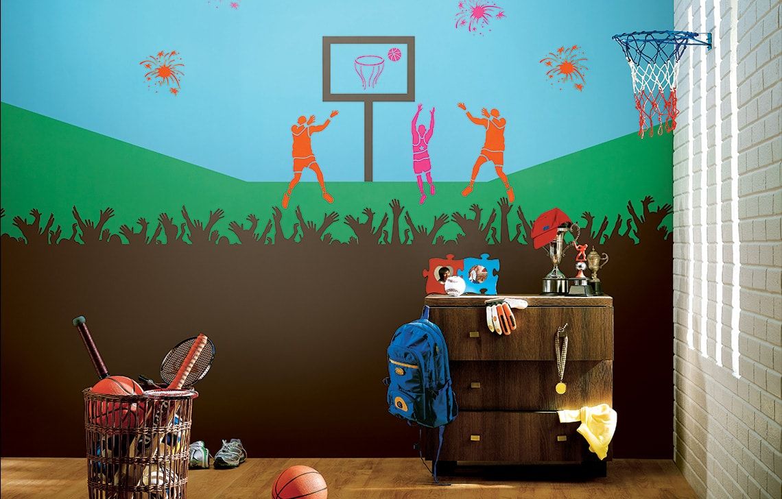 ColourDrive-Asian Paint Glow Themes - Day View Slam Dunk - Day View wall kidsRoomDecor design painting for Kids Room,Kids Play Area