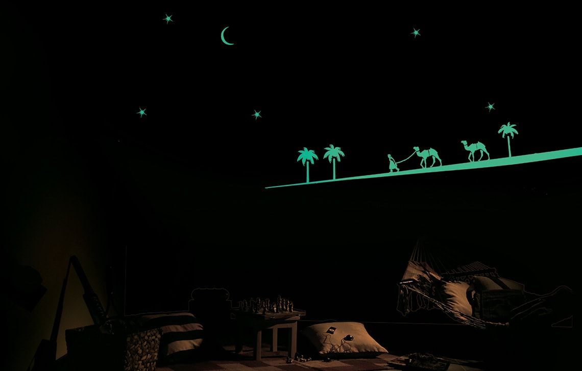 ColourDrive-Asian Paints Glow Themes - Night View Desert Safari - Night View wall kidsRoomDecor design painting for Kids Room,Master Bedroom