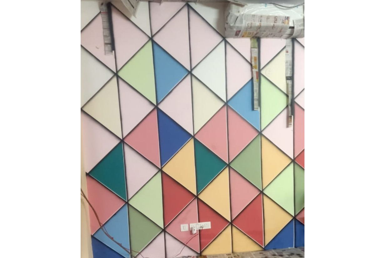 ColourDrive-Royale Luxury Emulsion Geometric Stencil 3D Panel Design wall stencil design painting for Bedroom,Study Room,Kids Room