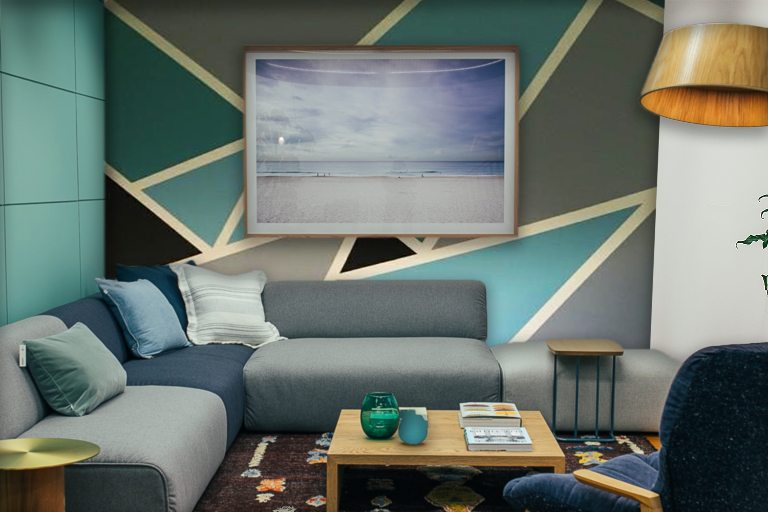 ColourDrive-Royale Luxury Emulsion Geometric Stencil Geometric Triangle wall stencil design painting for Living Room,Guest Room