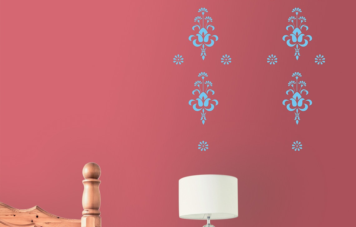 ColourDrive-Royale Luxury Emulsion Ethnic Wall Stencils Bouquet wall stencil design painting for Bedroom