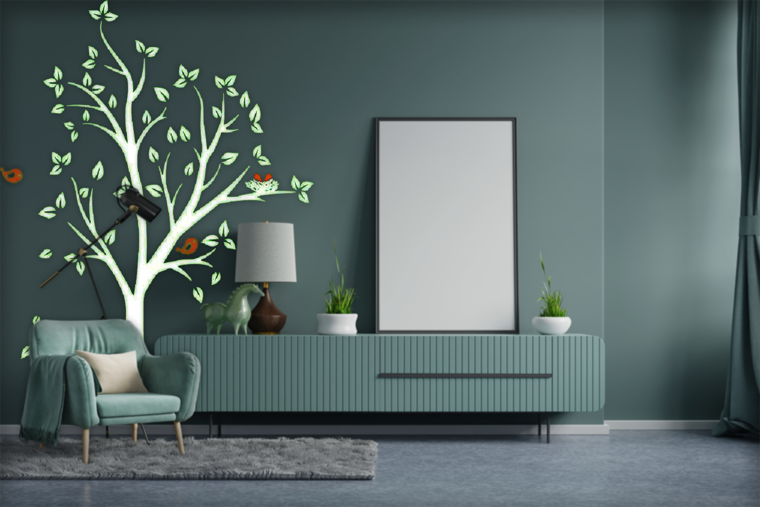 ColourDrive-Royale Luxury Emulsion Nature Stencils Spring Tree wall stencil design painting for Master Bedroom