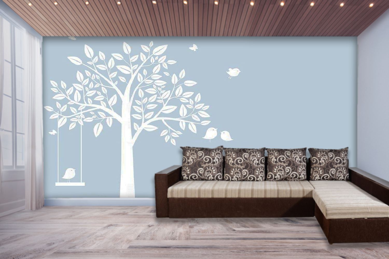 ColourDrive-Royale Luxury Emulsion Nature Stencils Swinging Bird wall stencil design painting for Bedroom,Kids Room