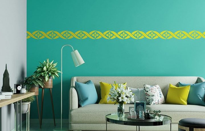 ColourDrive-Royale Luxury Emulsion Borders Ribbon wall stencil design painting for Study Room