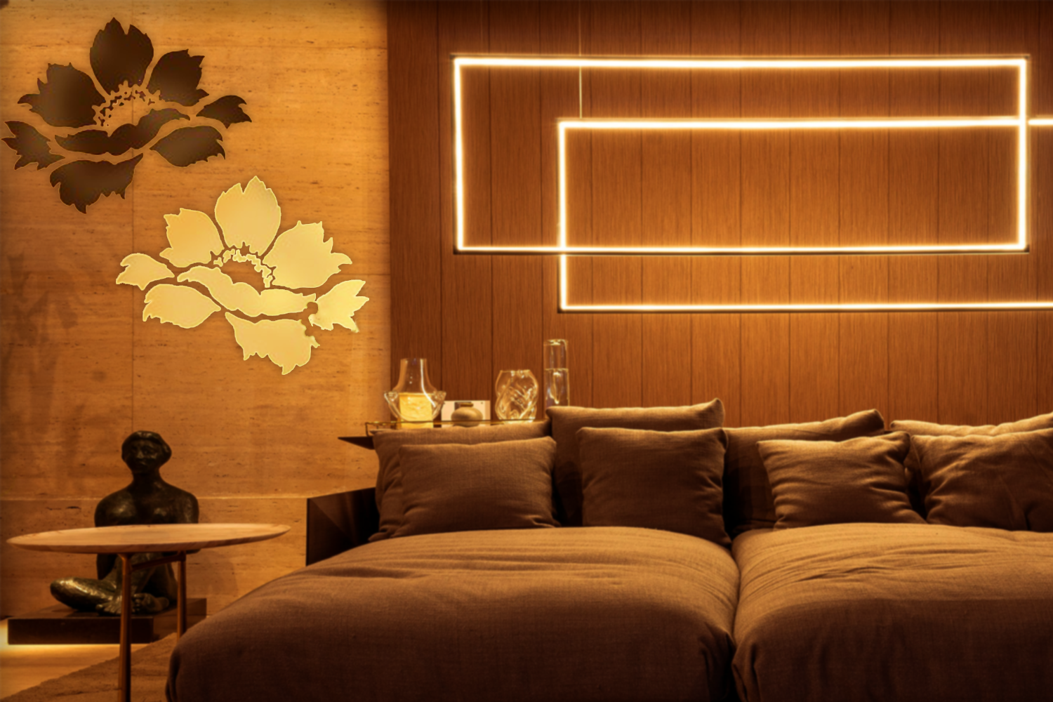 ColourDrive-Royale Luxury Emulsion Theme Wall Stencils Marigold wall stencil design painting for Living Room