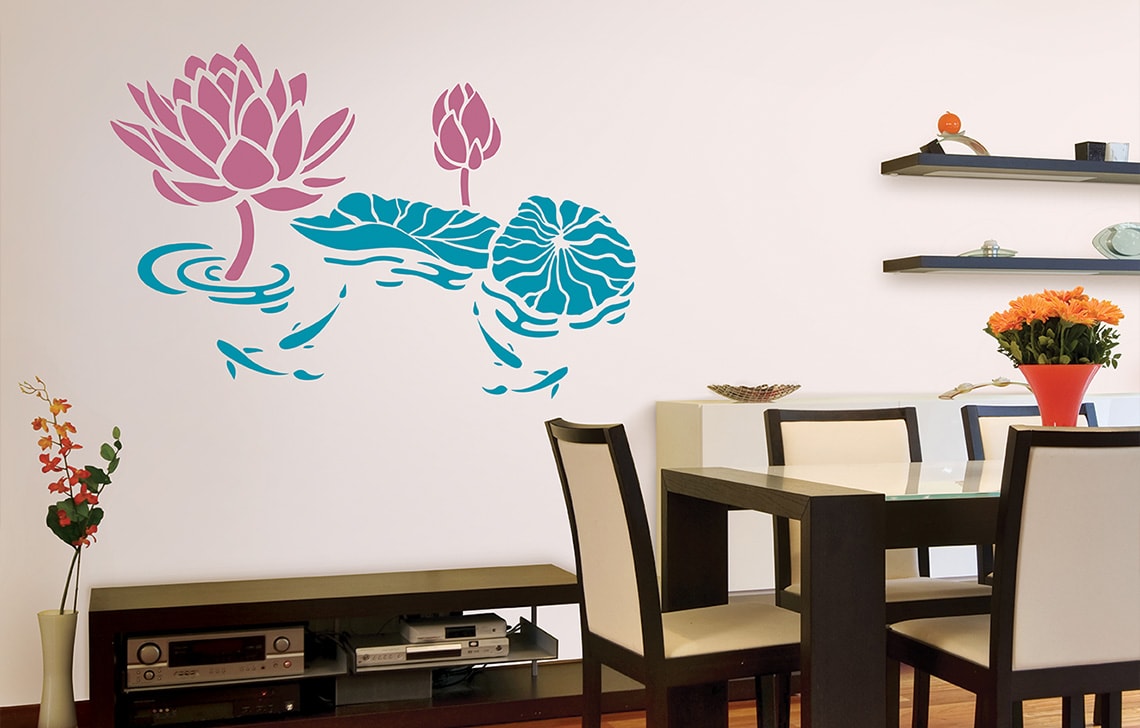 ColourDrive-Royale Luxury Emulsion Nature Stencils Tranquil Lagoon wall stencil design painting for Bedroom,Study Room,Kids Room