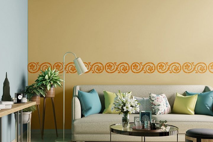 ColourDrive-Royale Luxury Emulsion Borders Classy Creepers wall stencil design painting for Pooja Room,Guest Room