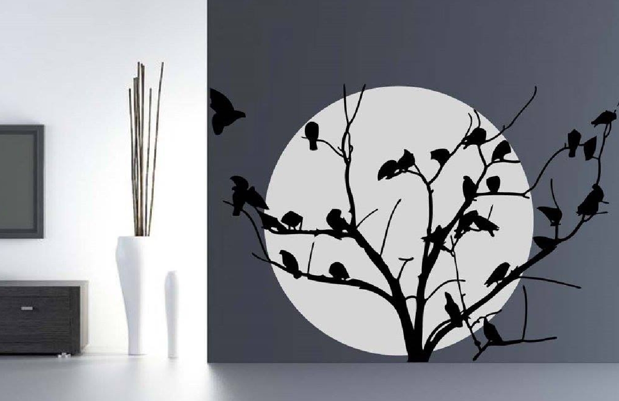 ColourDrive-Royale Luxury Emulsion Nature Stencils Birds Chirping wall stencil design painting for Living Room,Bedroom,Dining Hall
