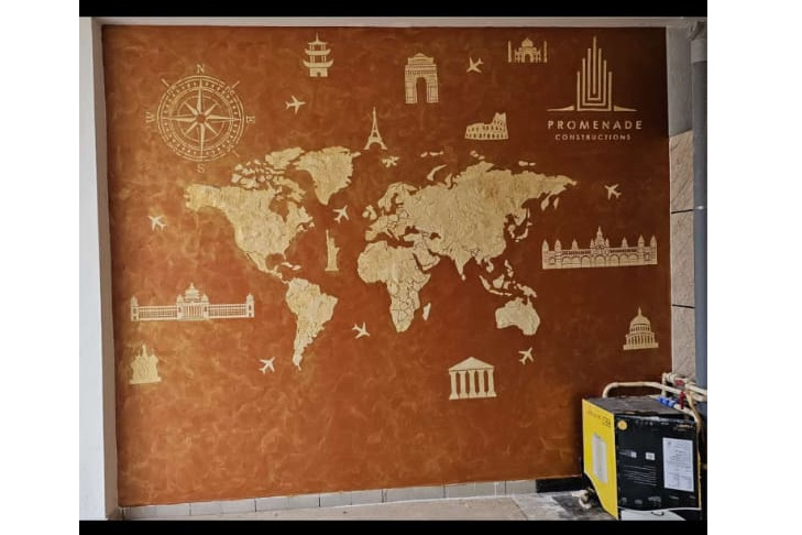 ColourDrive-NovaColor Calcecruda Novacolor Calcecruda Calcecruda World Map with Famous Monuments wall texture design painting for Kids Room,Creative Office Space