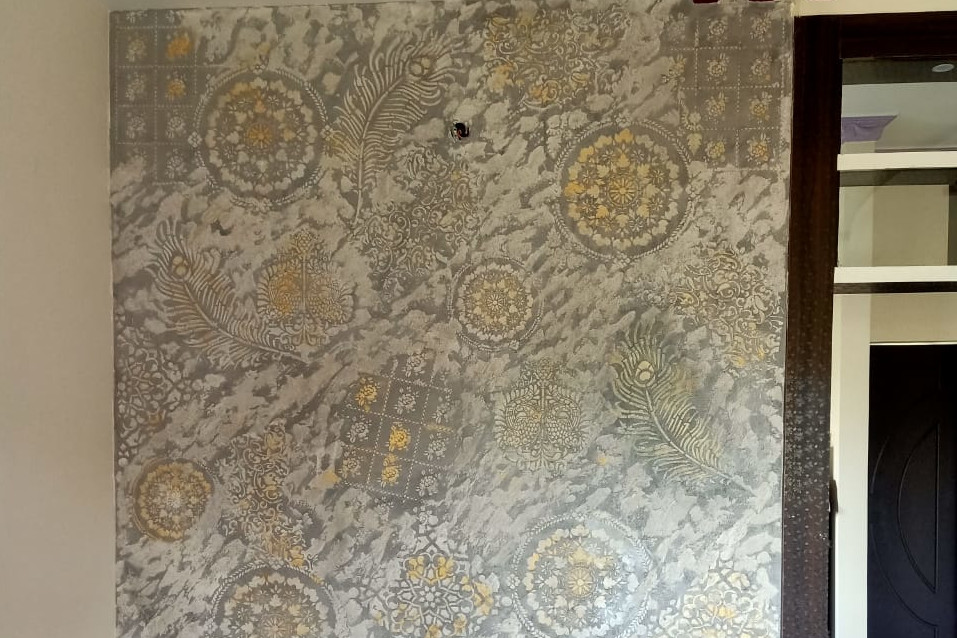 ColourDrive-Asian Paints Calcecruda Novacolor Calcecruda Calcecruda Roman Mandala wall texture design painting for Kitchen Room,Guest Room