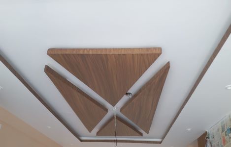 ColourDrive-Gyproc Gypsum Wooden Triangle POP ceiling wall falseCeiling design painting for Study Room