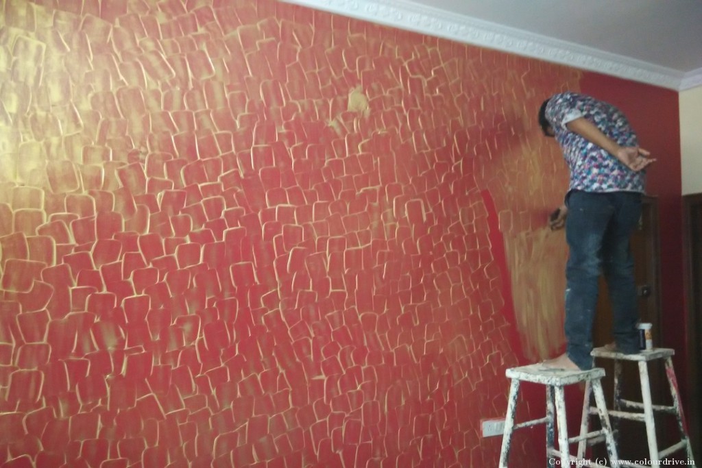 Bed Room Wall Texture Design Spatula -  Red And Yellow Texture Painting for 