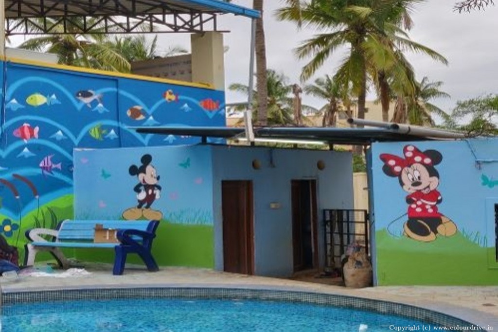 Free Hand Art Design Mickey And Mini Mouse Free Hand Paint Art for Boundary