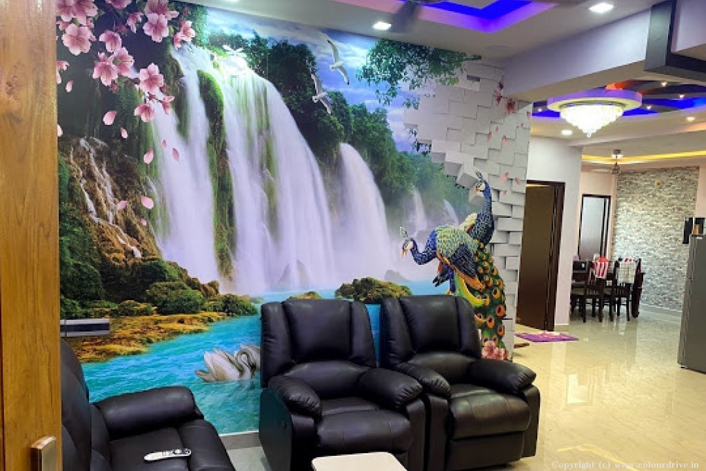 Wallpaper Design For Home Wall Peacock And Bricks Wallpaper for Dining Room